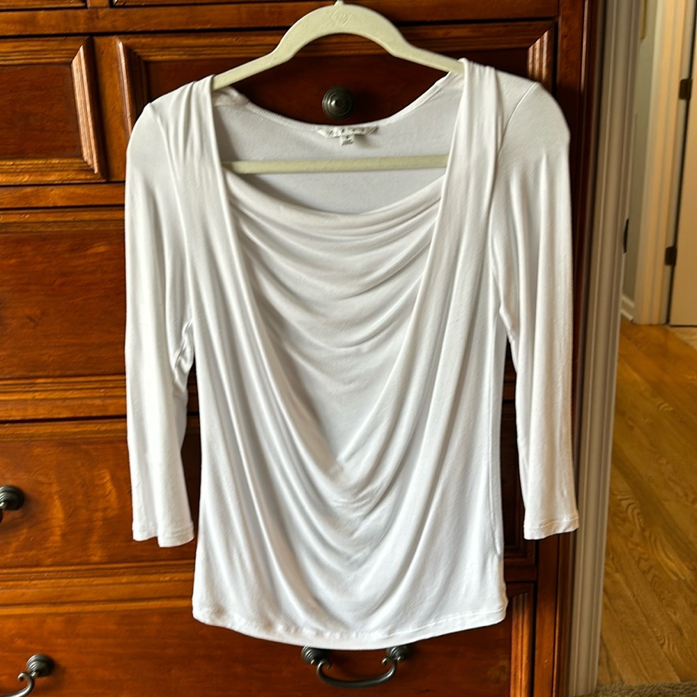 Cabi white drape neck blouse style 427